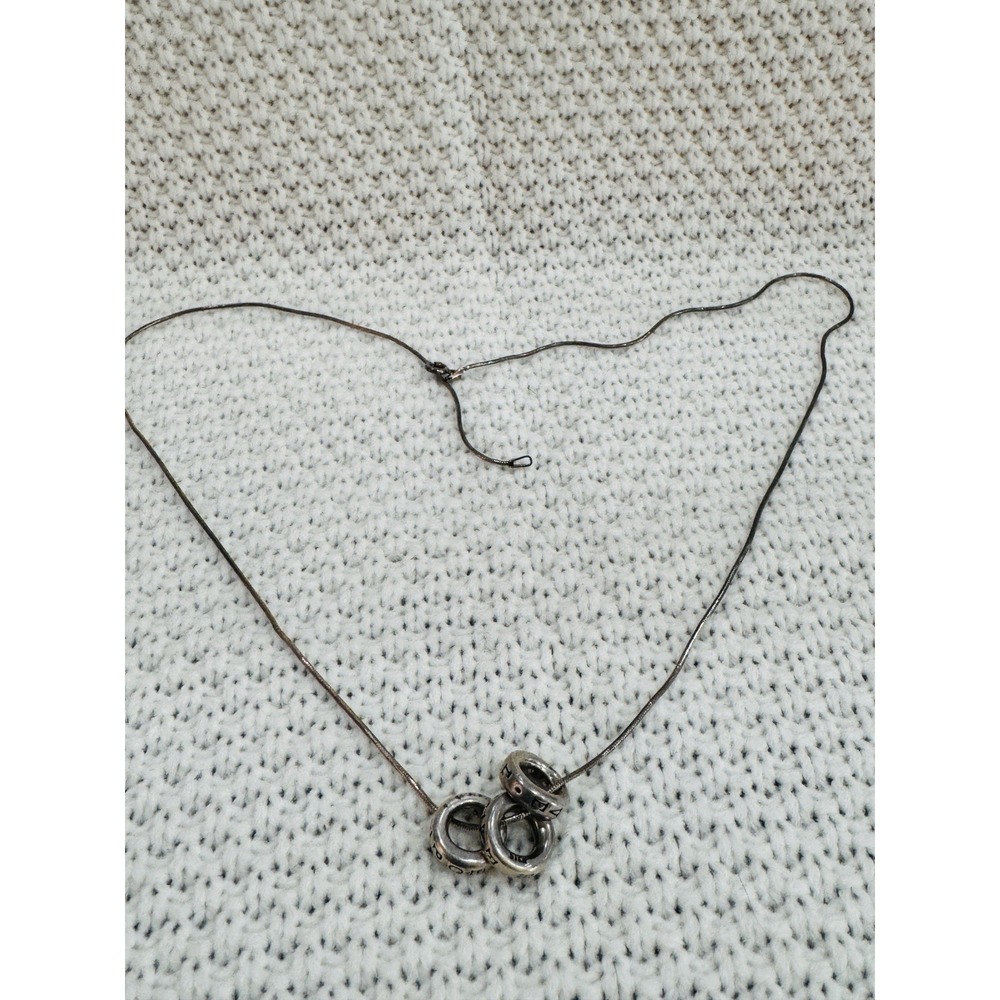 Hope Faith Love Three Ring Pendant Necklace 24 Inch Silver Tone